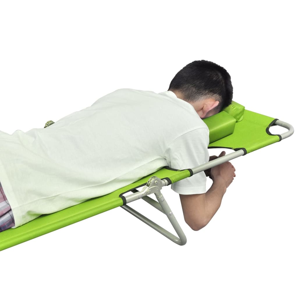 Ligbed inklapbaar met hoofdkussen gepoedercoat staal groen