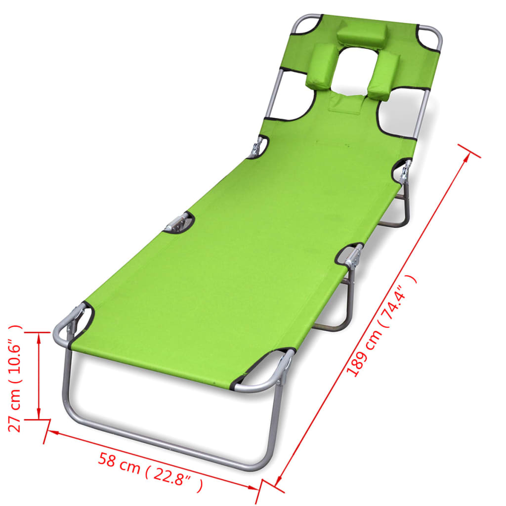 Ligbed inklapbaar met hoofdkussen gepoedercoat staal groen