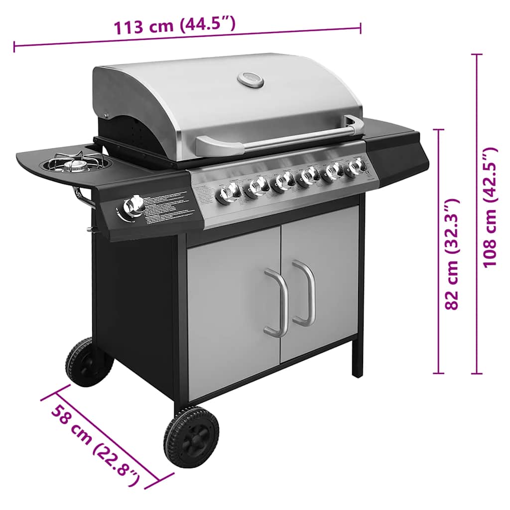 Gasbarbecue 6+1 kookzone zwart en zilver