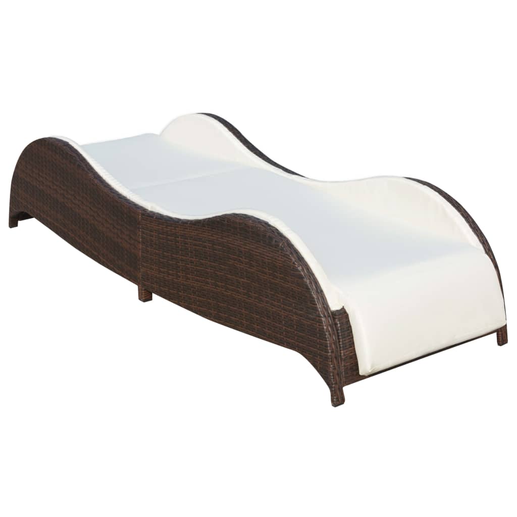 Ligbed met kussen poly rattan bruin