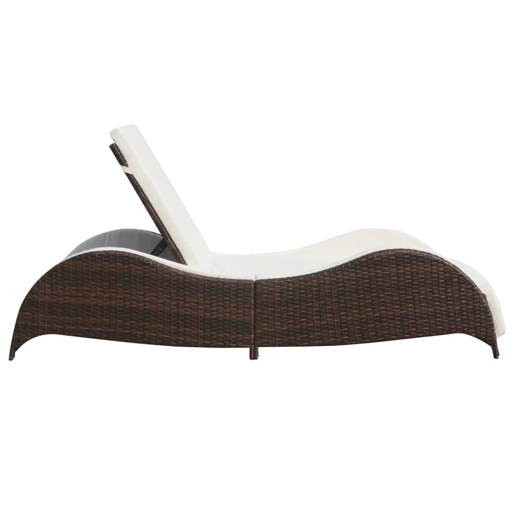 Ligbed met kussen poly rattan bruin