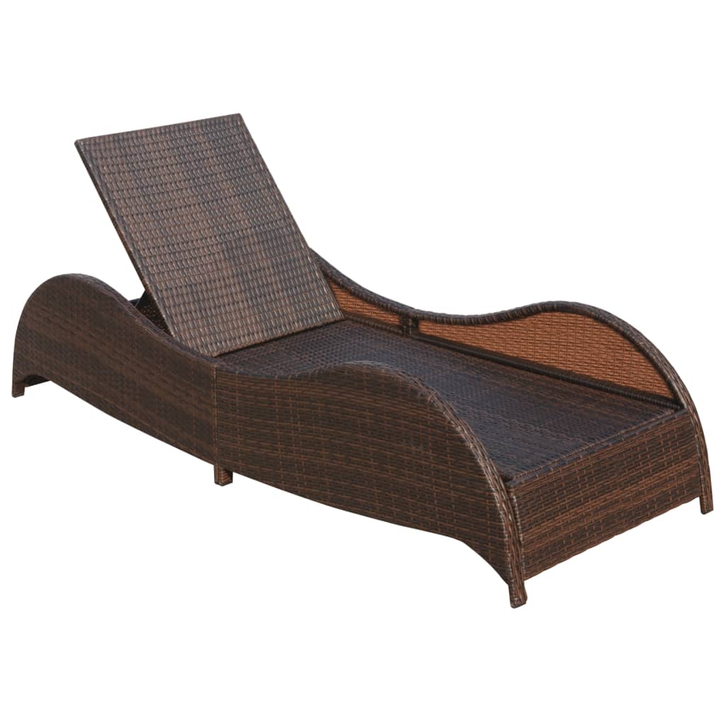 Ligbed met kussen poly rattan bruin