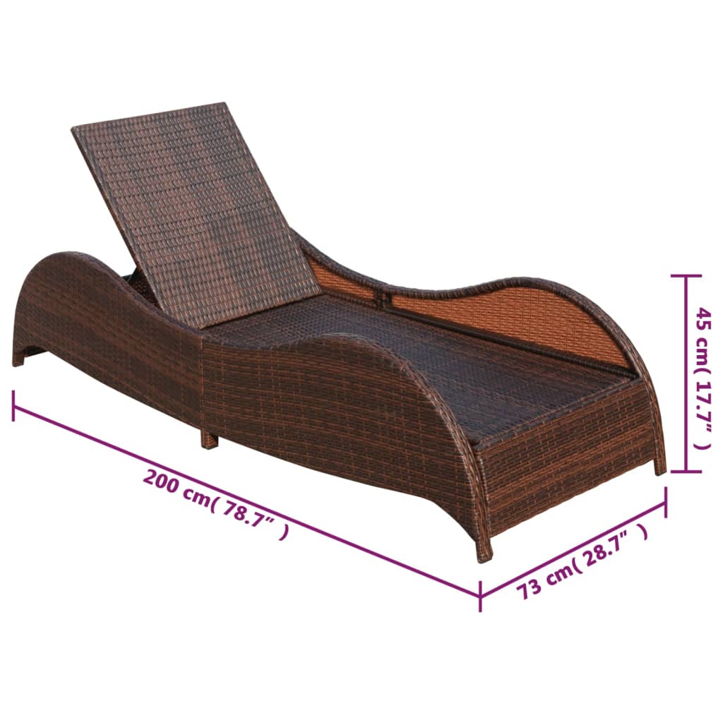 Ligbed met kussen poly rattan bruin