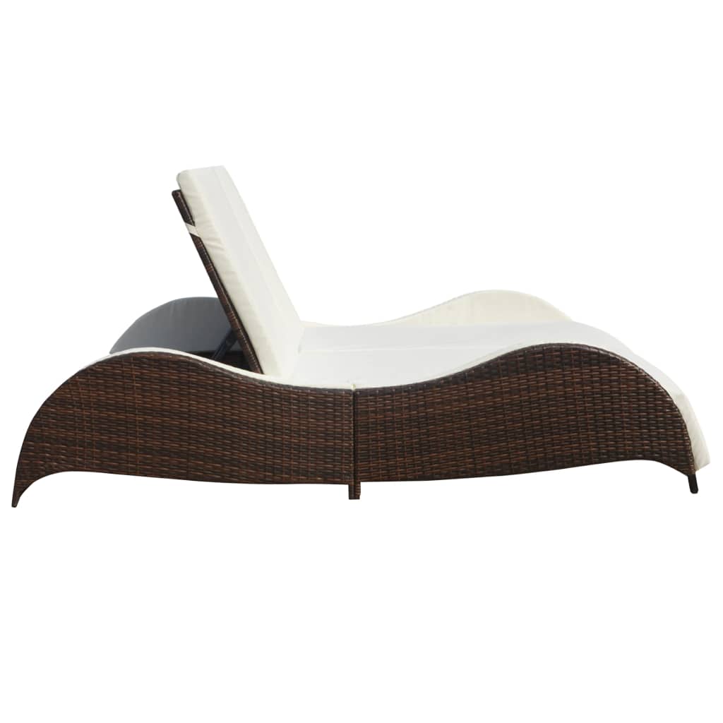 Ligbed tweepersoons met kussen poly rattan bruin