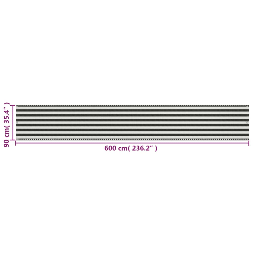 Balkonscherm Antraciet En Wit 90X600 Cm Hdpe 90 x 600 cm