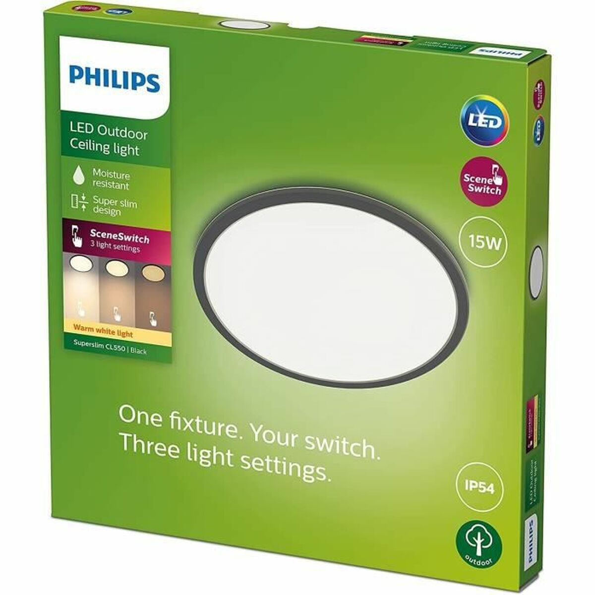 Plafondlamp LED Philips Superslim Zwart 15 W