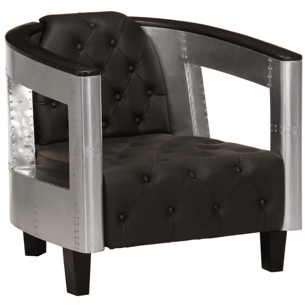 Fauteuil luchtvaartstijl echt leer zwart