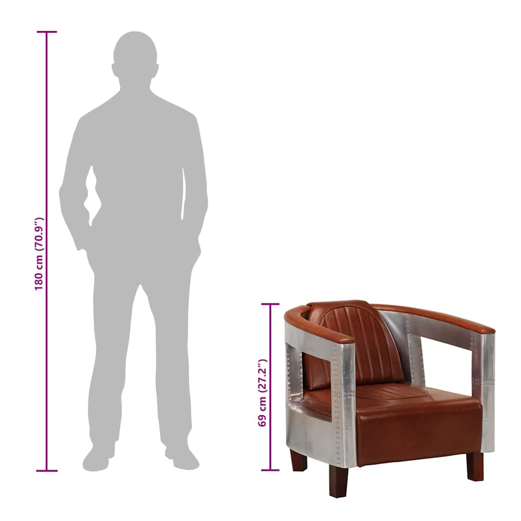 Fauteuil luchtvaartstijl echt leer bruin