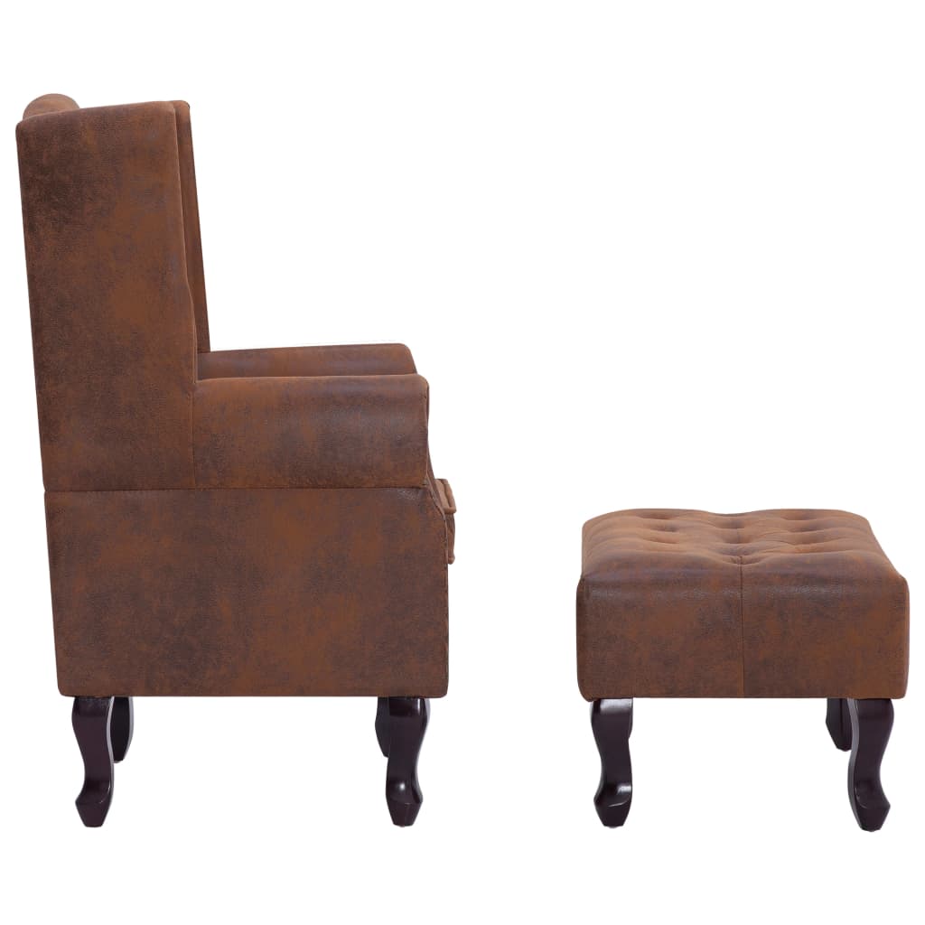 Fauteuil en voetenbank Chesterfield-stijl kunstsuède bruin