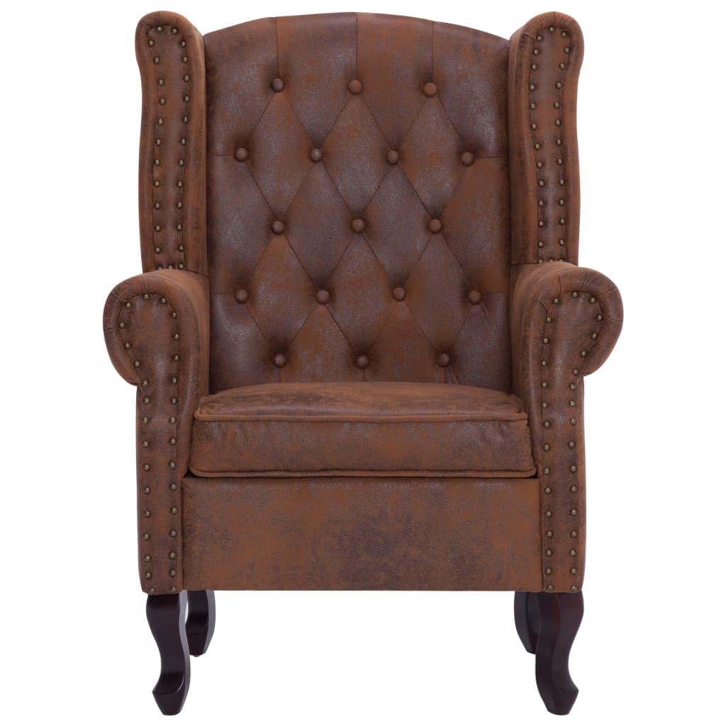 Fauteuil en voetenbank Chesterfield-stijl kunstsuède bruin