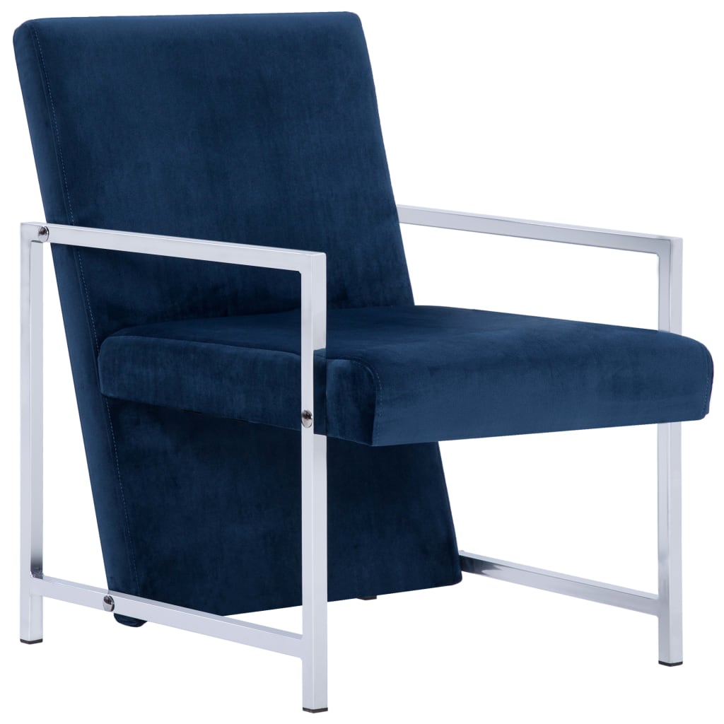 Fauteuil met chromen poten fluweel blauw