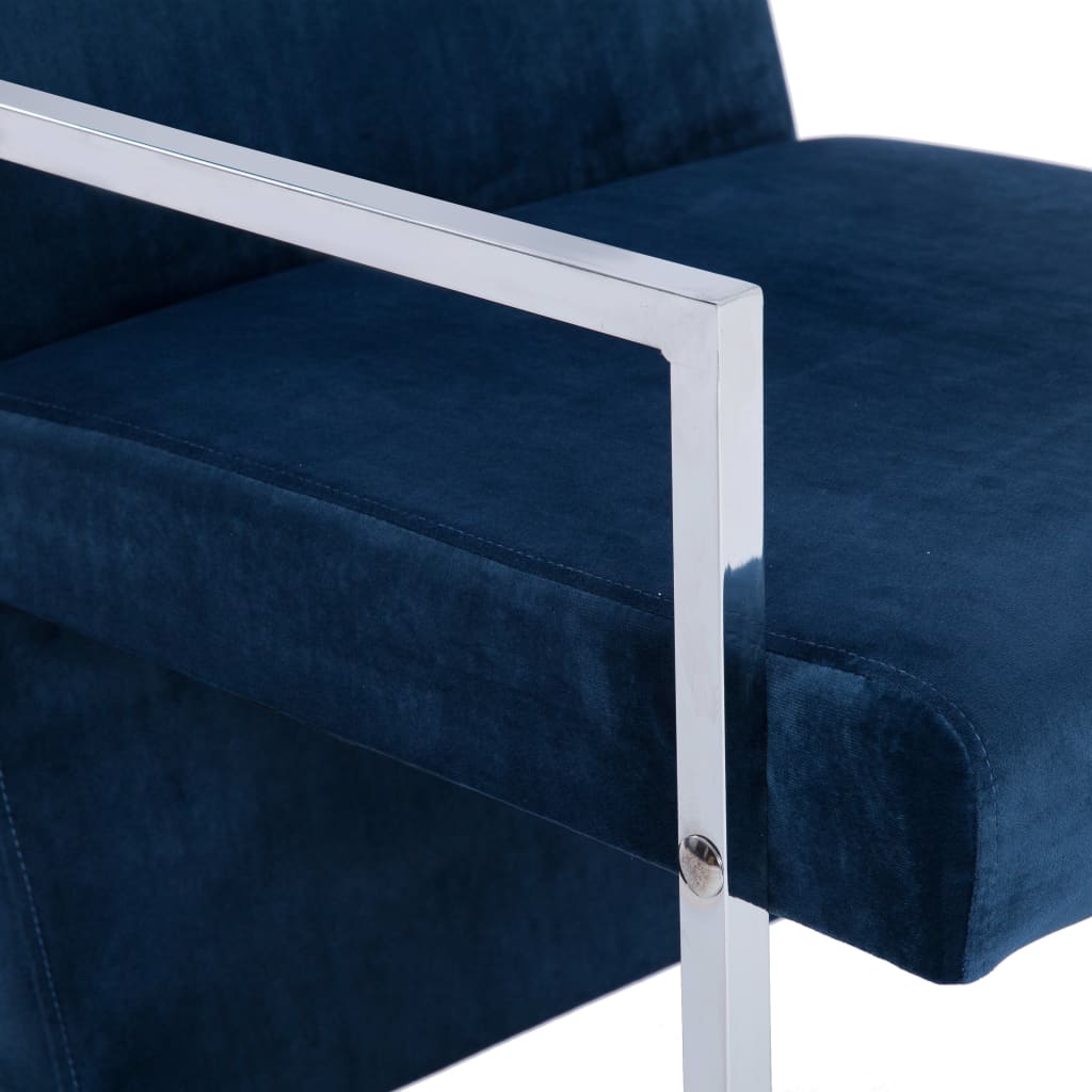 Fauteuil met chromen poten fluweel blauw