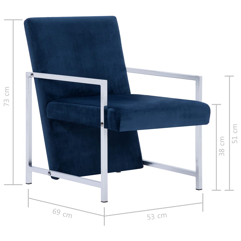 Fauteuil met chromen poten fluweel blauw