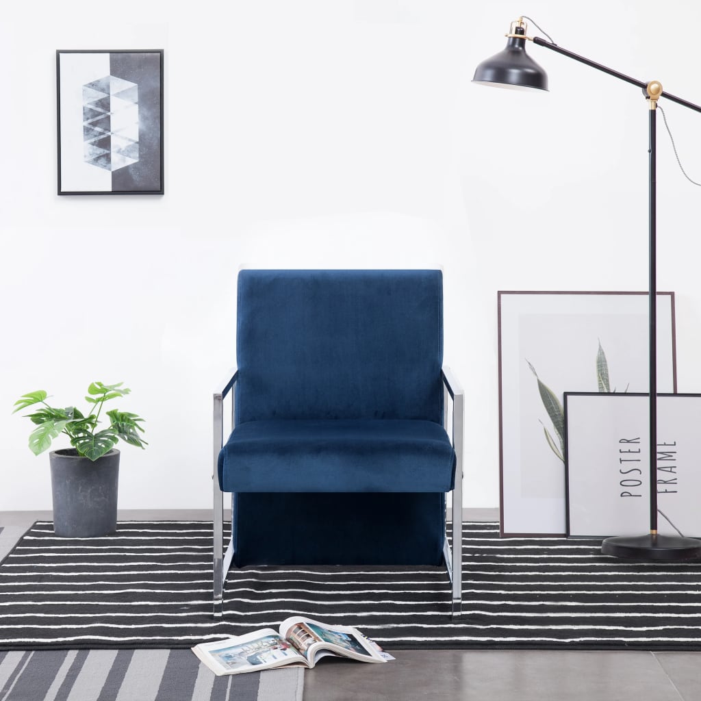 Fauteuil met chromen poten fluweel blauw