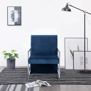 Fauteuil met chromen poten fluweel blauw