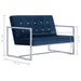 Tweezitsbank met armleuningen chroom en fluweel blauw