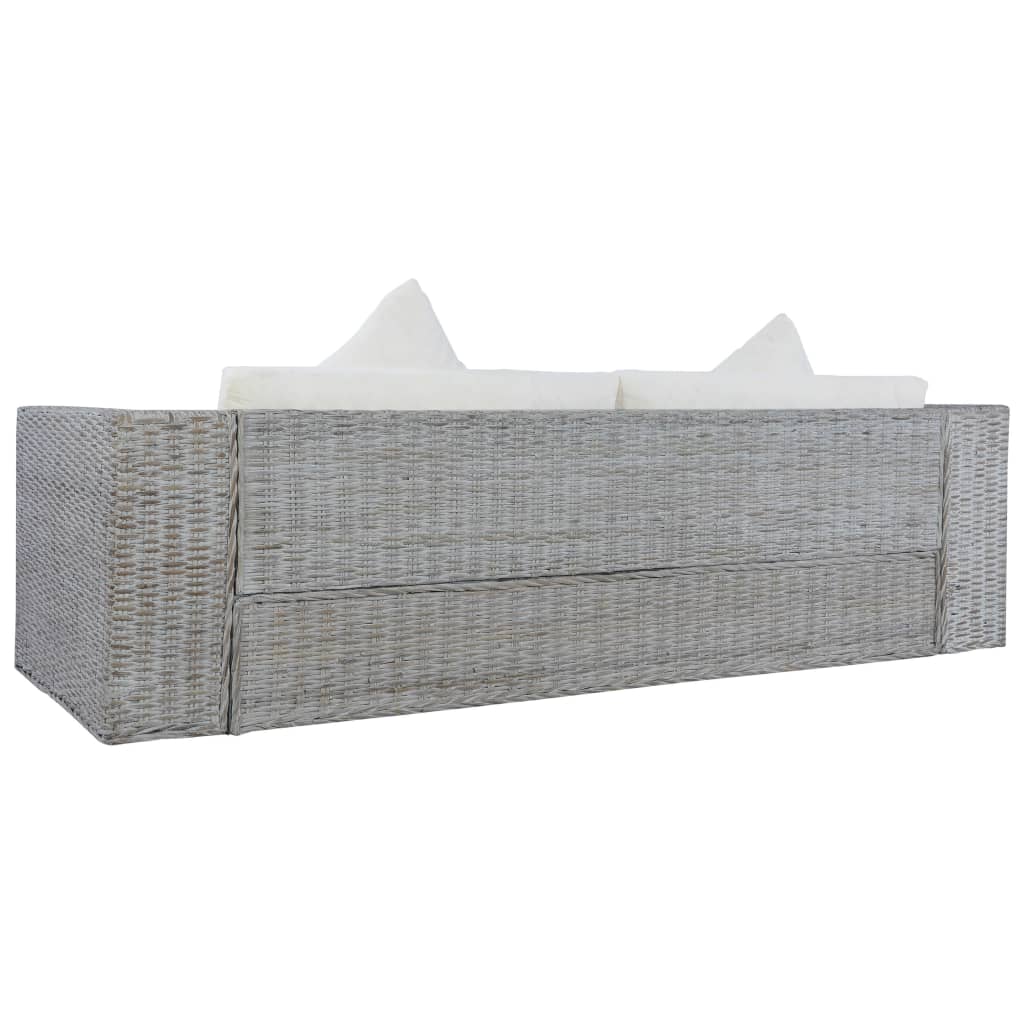 Driezitsbank met kussens natuurlijk rattan grijs