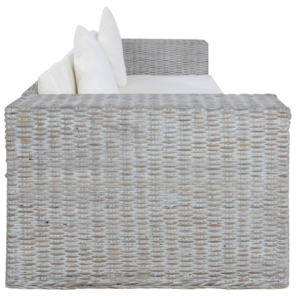 Driezitsbank met kussens natuurlijk rattan grijs