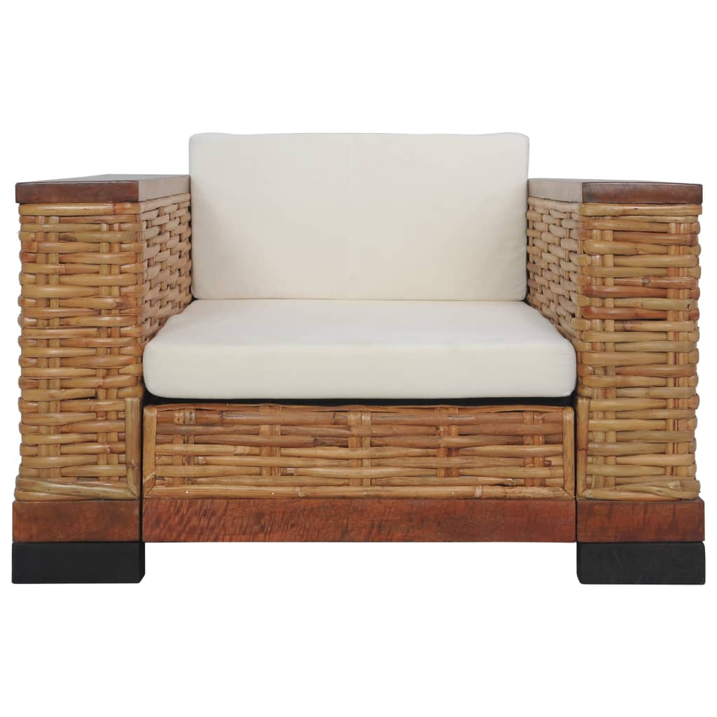 Fauteuil met kussens natuurlijk rattan bruin