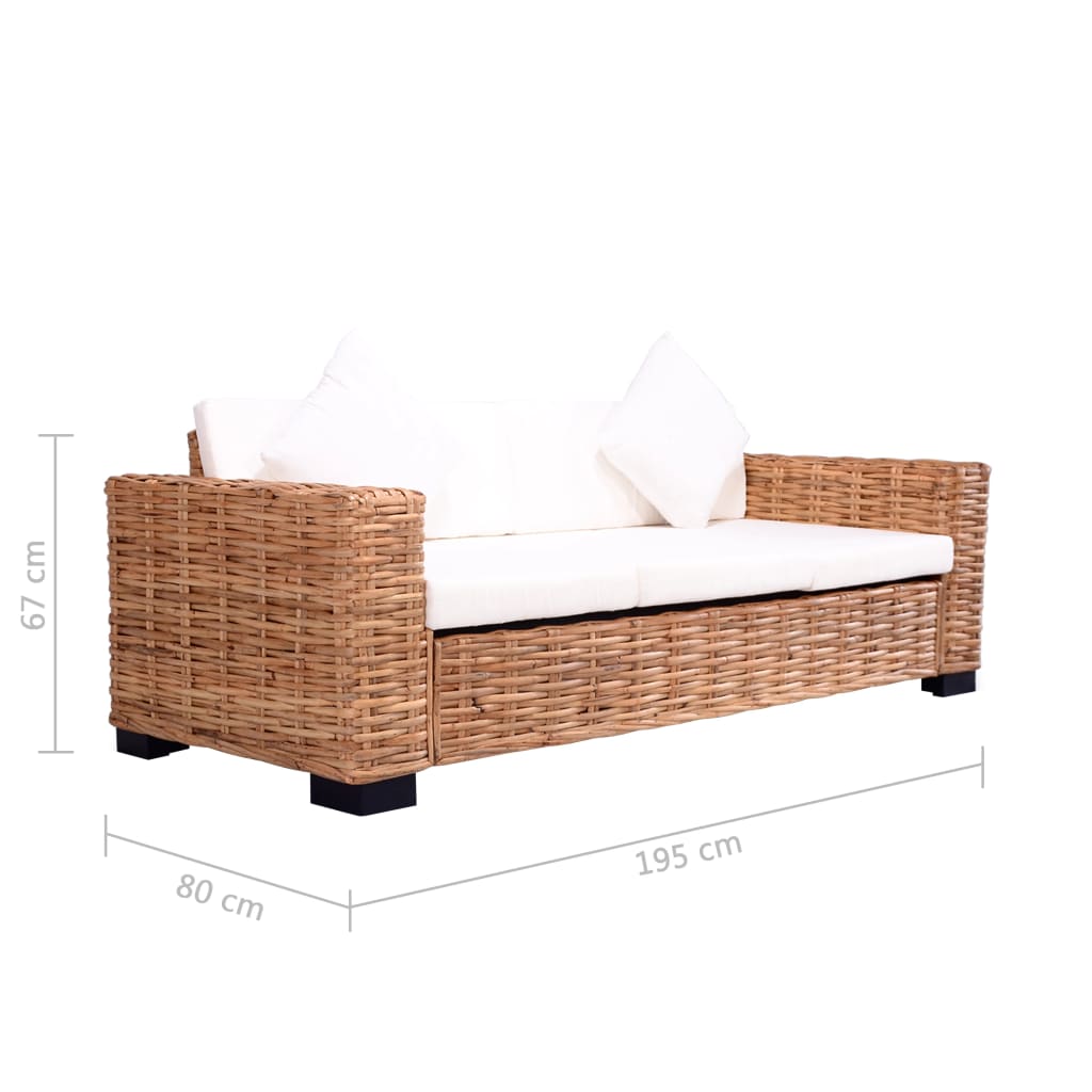 Tuinbank 3-zits natuurlijk rattan