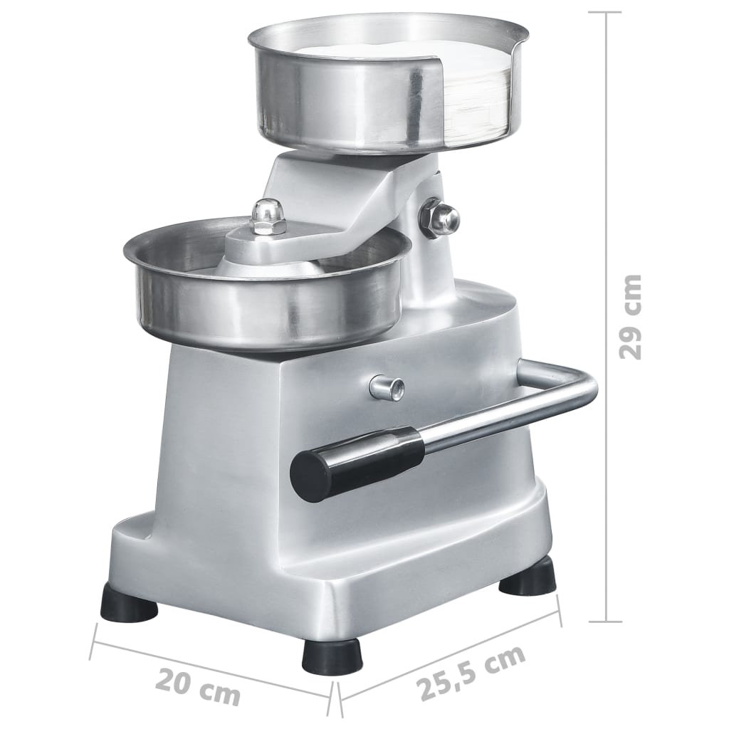 Hamburgerpersmachine met 500 scheidingsbladen 10 cm aluminium