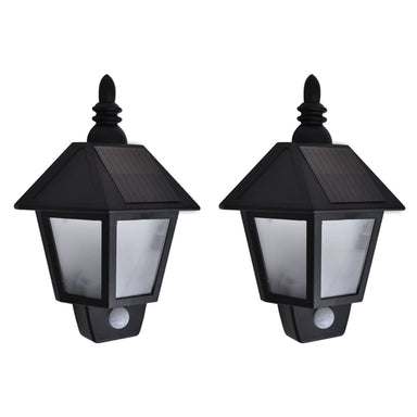 Solar-wandlampen 2 st met bewegingsensor zwart