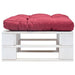 Tuinpoef met rood kussen pallet hout wit