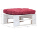 Tuinpoef met rood kussen pallet hout wit