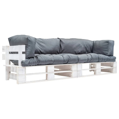 2-delige Bankenset pallet met grijze kussens grenenhout