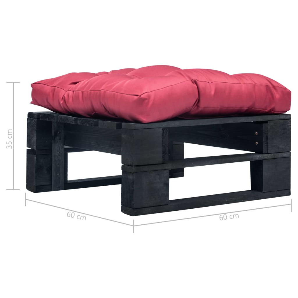 Tuinpoef met rood kussen pallet hout zwart