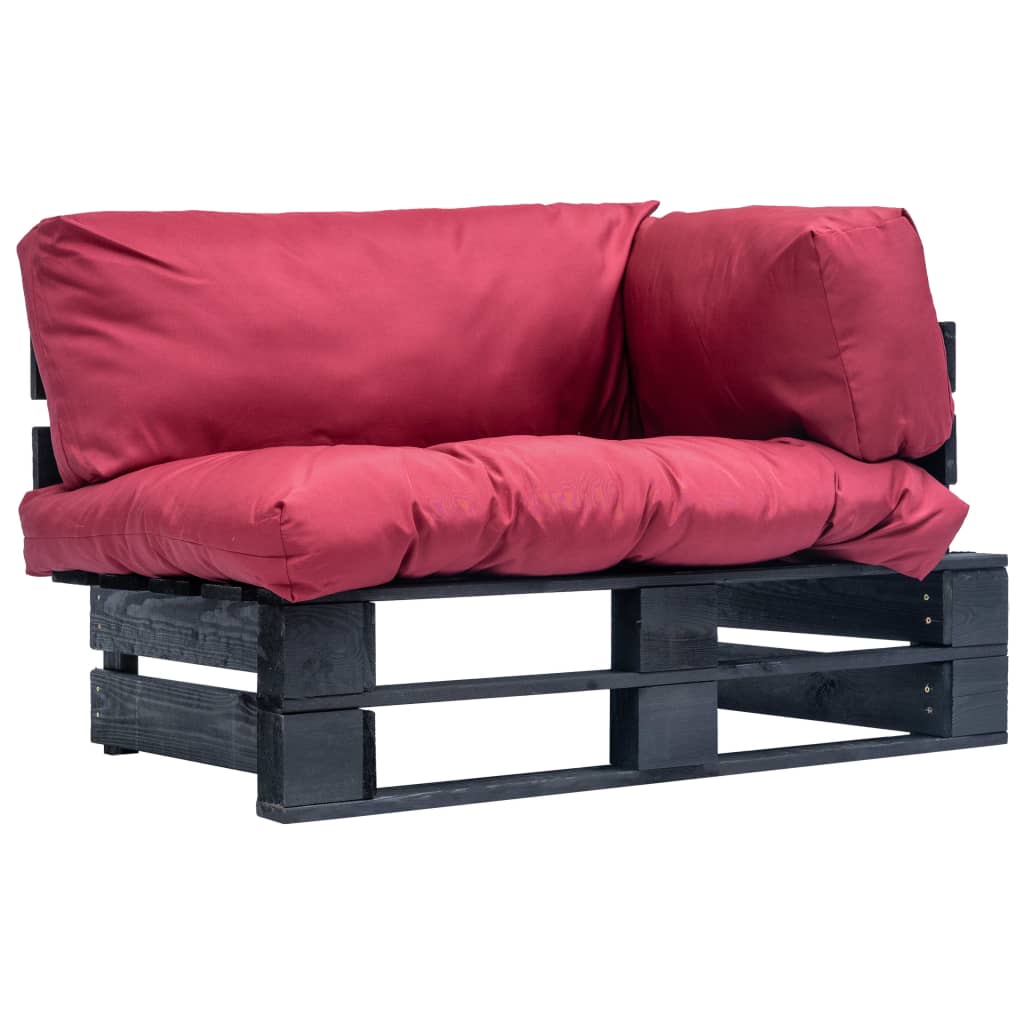 Tuinbank pallet met rode kussens grenenhout