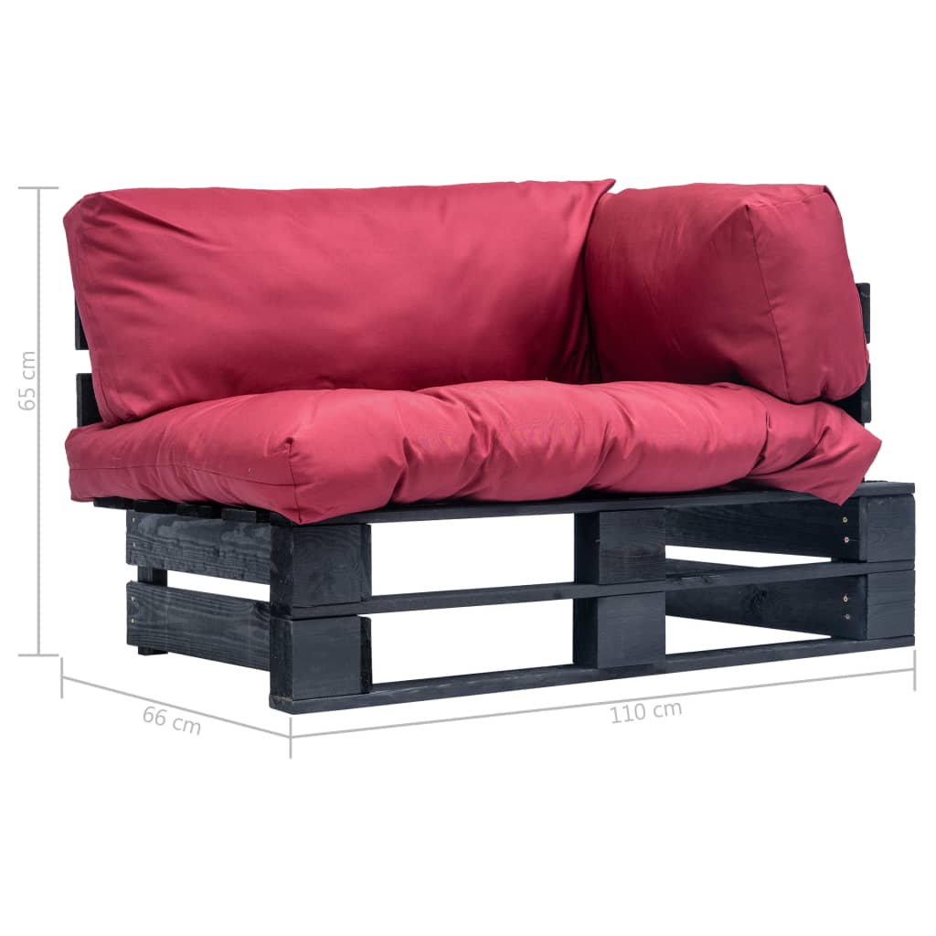 Tuinbank pallet met rode kussens grenenhout