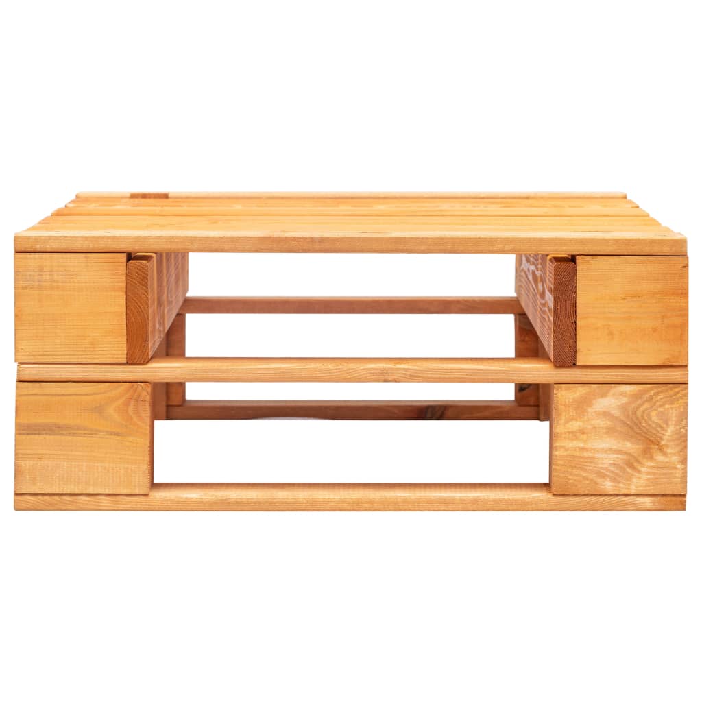 Tuinpoef met zandkleurig kussen pallet hout honingbruin