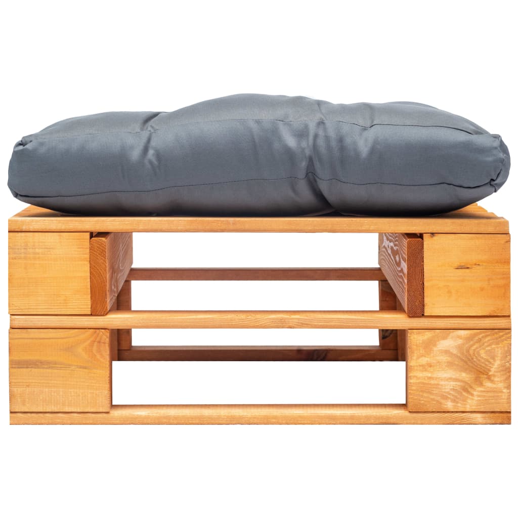 Tuinpoef met grijs kussen pallet hout honingbruin