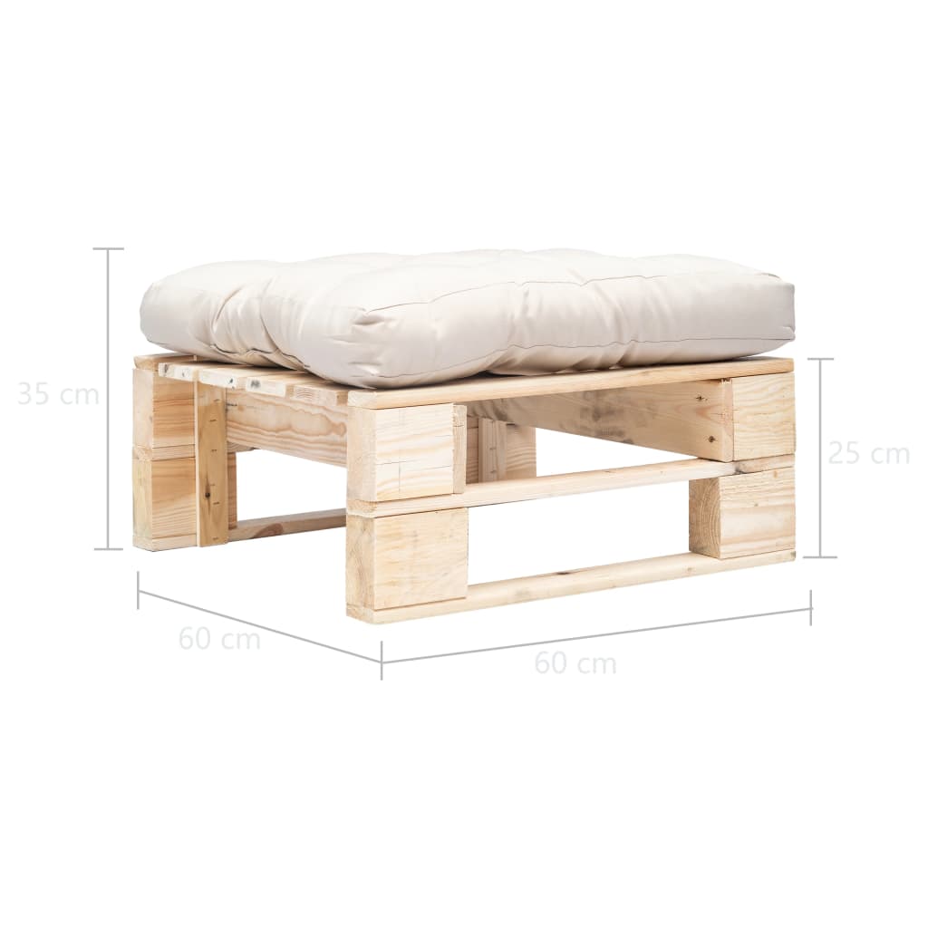 Tuinpoef met zandkleurig kussen pallet hout naturel