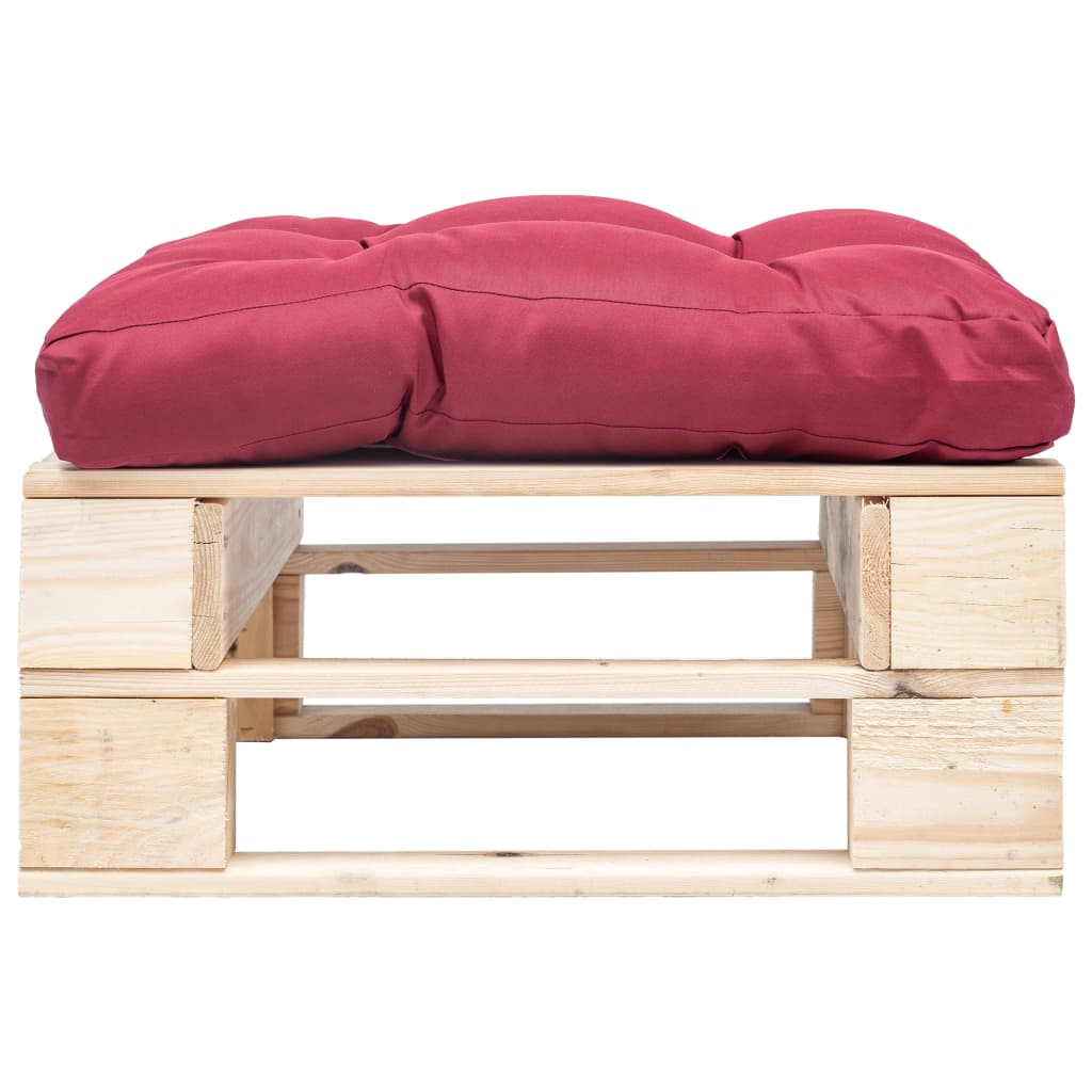Tuinpoef met rood kussen pallet hout naturel