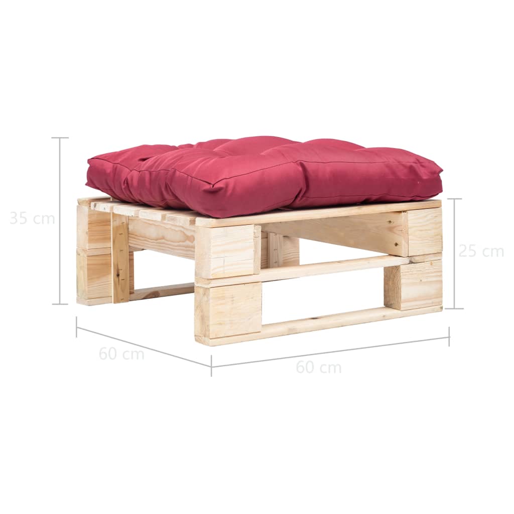 Tuinpoef met rood kussen pallet hout naturel