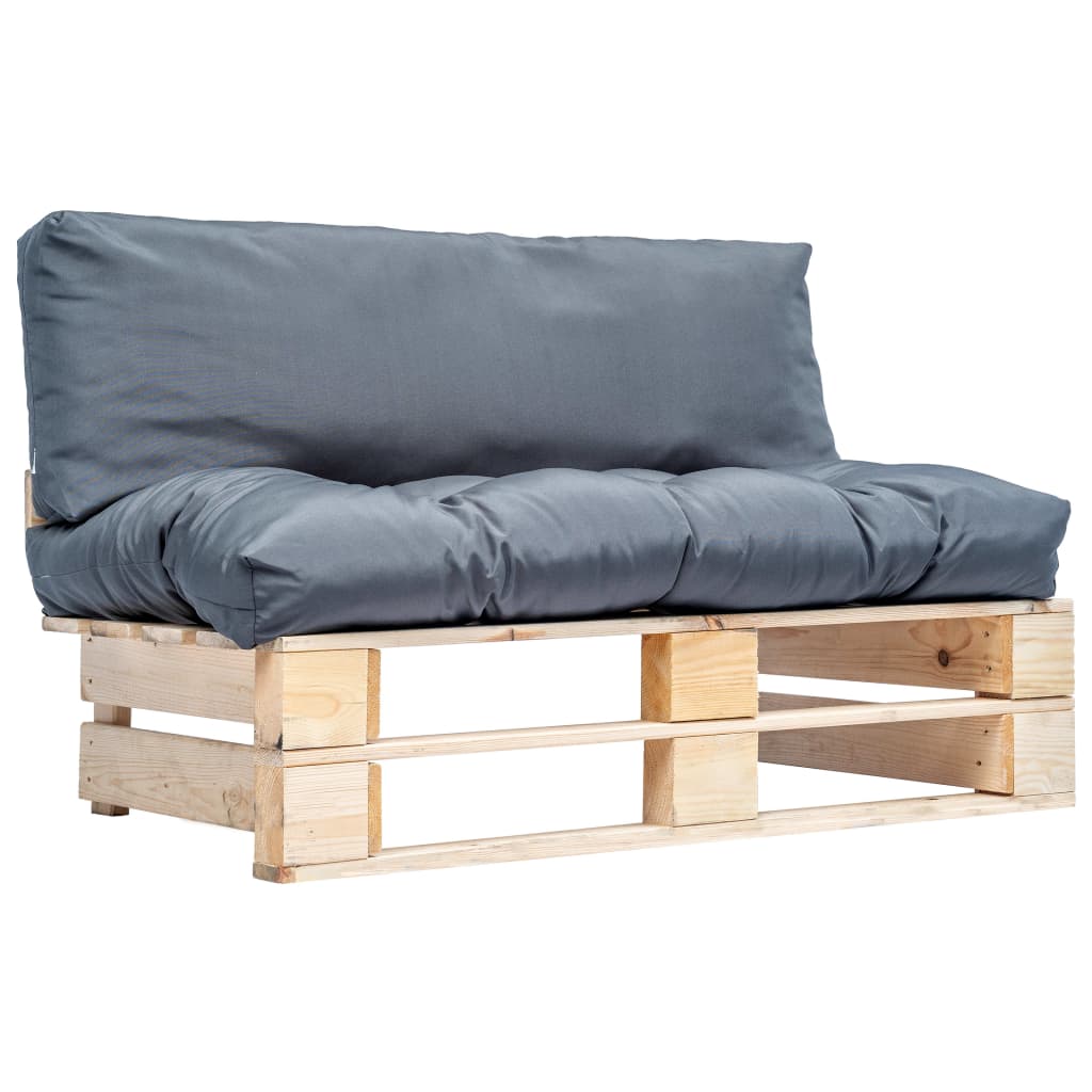 Tuinbank pallet met grijze kussens grenenhout