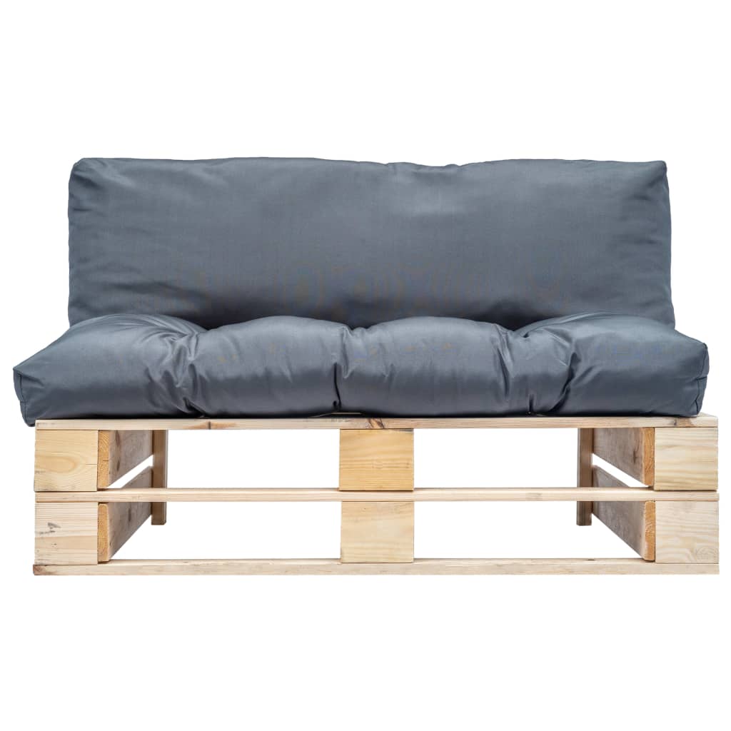 Tuinbank pallet met grijze kussens grenenhout