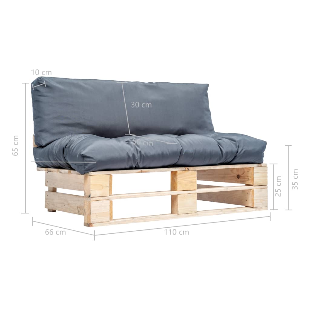 Tuinbank pallet met grijze kussens grenenhout