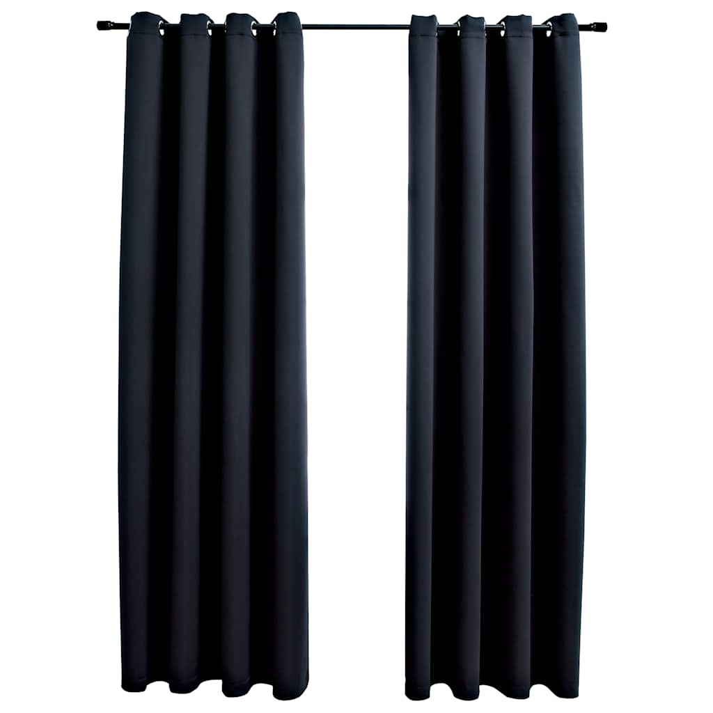 Gordijn verduisterend met metalen ringen 2 st 140x175 cm zwart