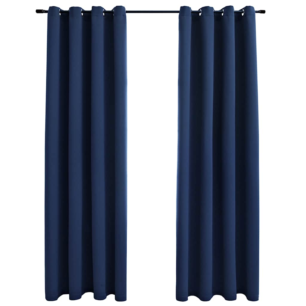 Gordijn verduisterend met metalen ringen 2 st 140x225 cm blauw