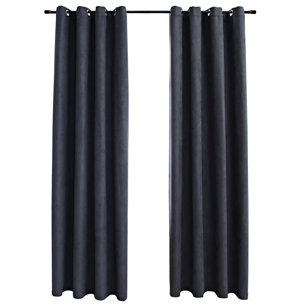 Gordijnen verduisterend met ringen 2 st 140x225 cm antraciet
