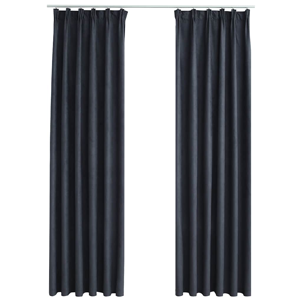 Gordijnen verduisterend met haken 2 st 140x225 cm antraciet