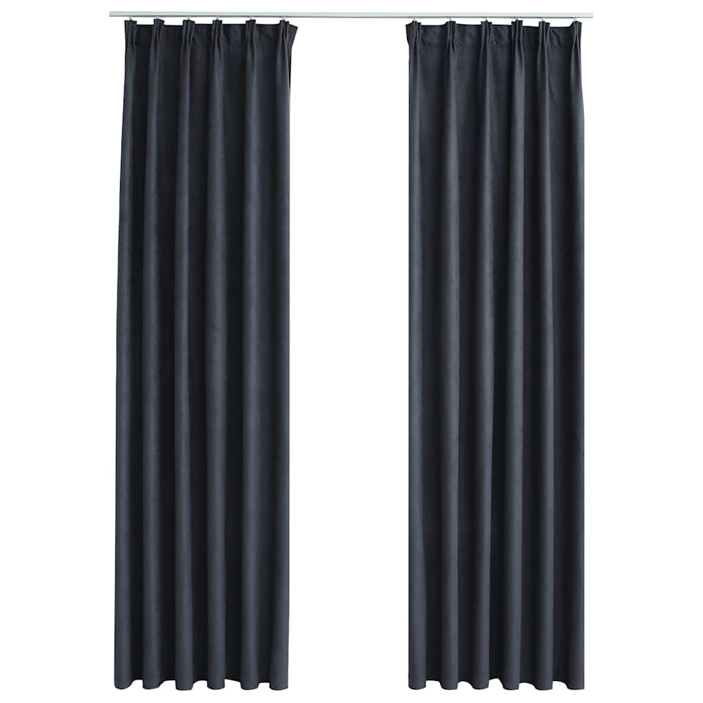 Gordijnen verduisterend met haken 2 st 140x245 cm antraciet