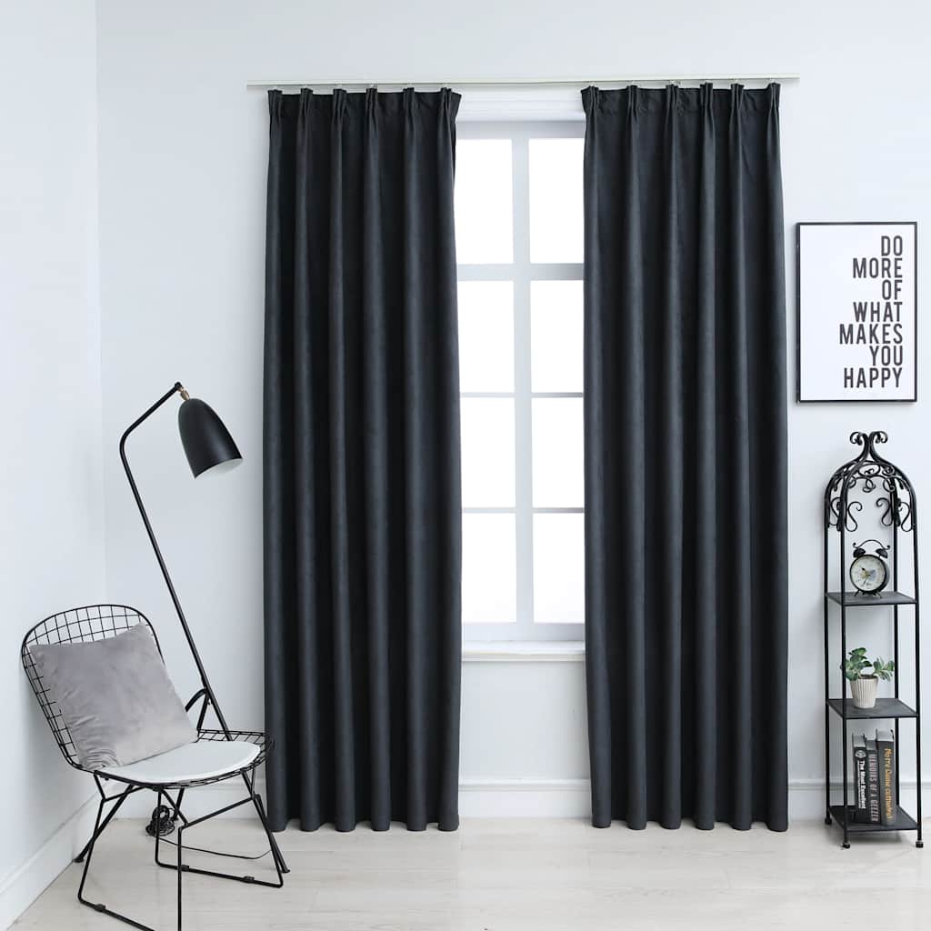 Gordijnen verduisterend met haken 2 st 140x245 cm antraciet