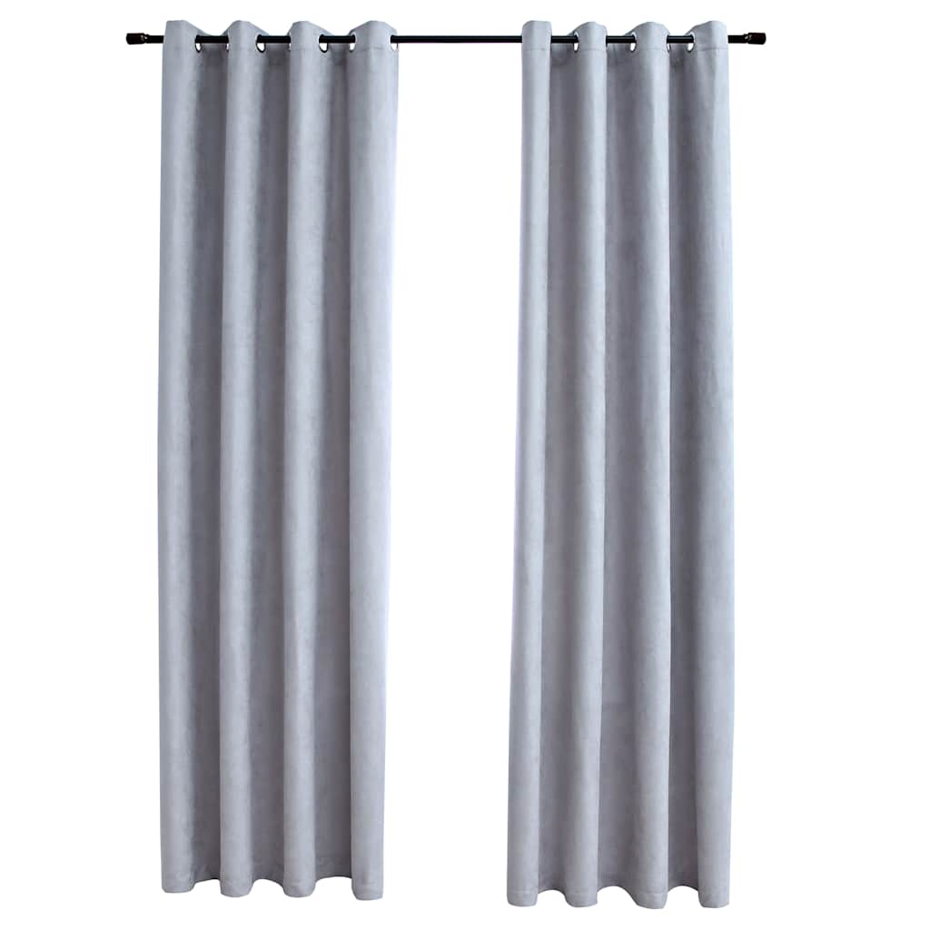 Gordijn verduisterend met metalen ringen 2 st 140x175 cm grijs