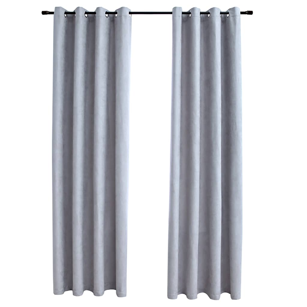 Gordijn verduisterend met metalen ringen 2 st 140x225 cm grijs