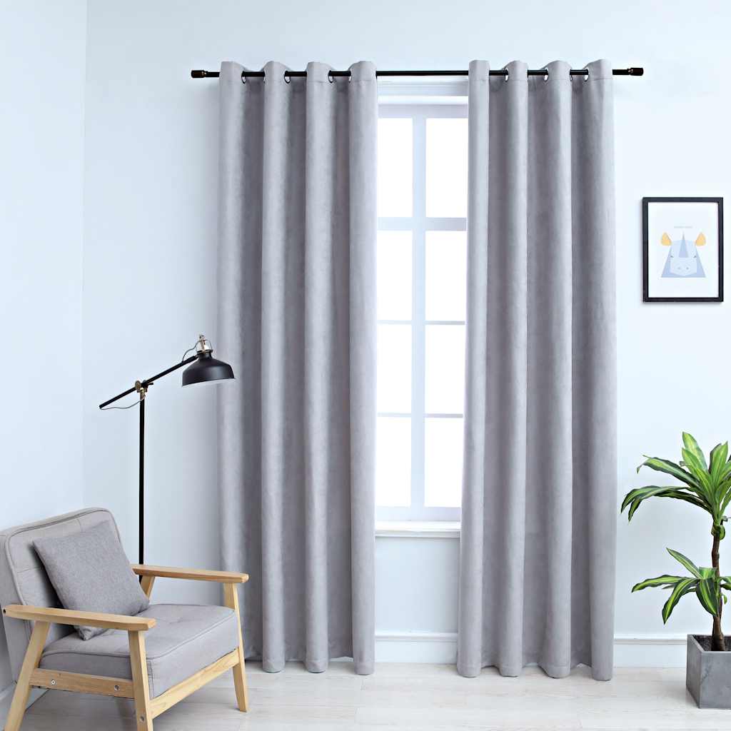Gordijn verduisterend met metalen ringen 2 st 140x225 cm grijs
