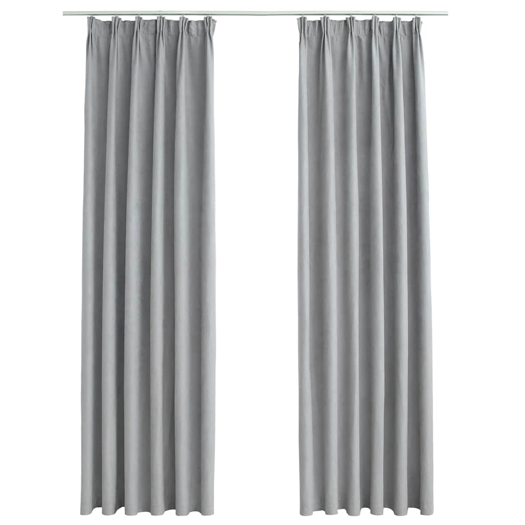 Gordijnen verduisterend met haken 2 st 140x225 cm grijs